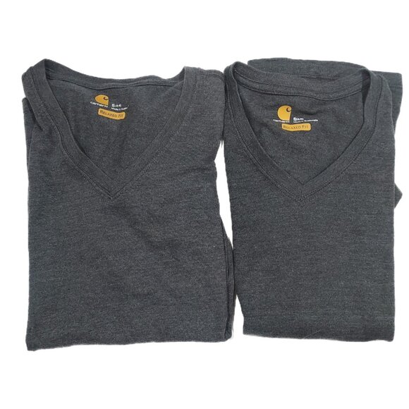 Carhartt Dark Gray  Short Sleeve Pull Over V Neck T Shirt Women Size S Lot of 2 - Picture 1 of 9